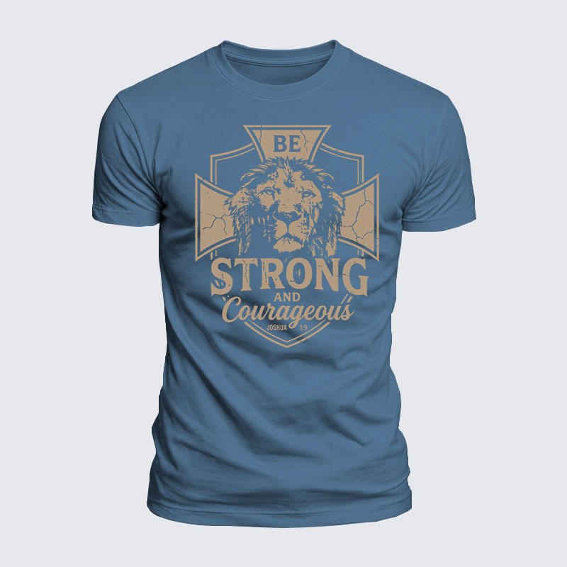 Luxe Mercerized Cotton Tee - Be Strong And Courageous Lion Joshua 1:9