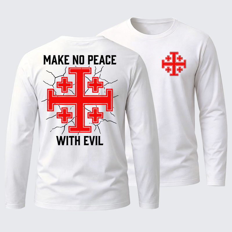 Make No Peace with Evil Knight Templar Jerusalem Cross Cotton Long Sleeve T-Shirt