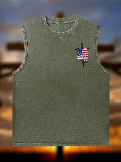 Faith Flag Cross Jesus God Christian Washed Tank