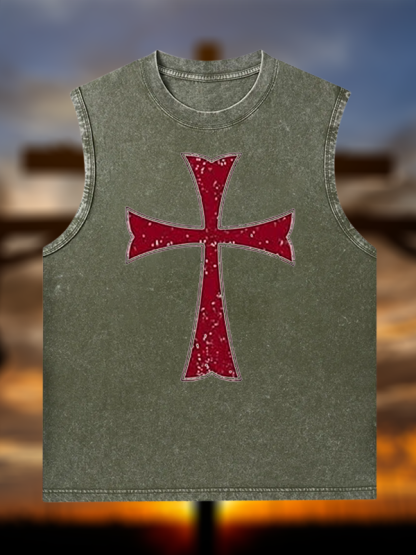 Knights Templar Crusader Cross Jesus God Christian Washed Tank