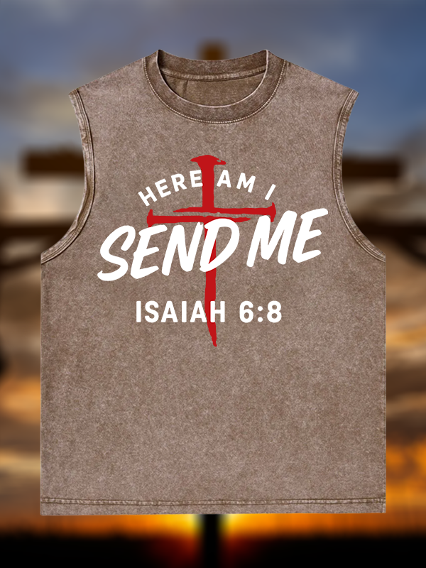 Here Am I Send Me Jesus God Christian Washed Tank