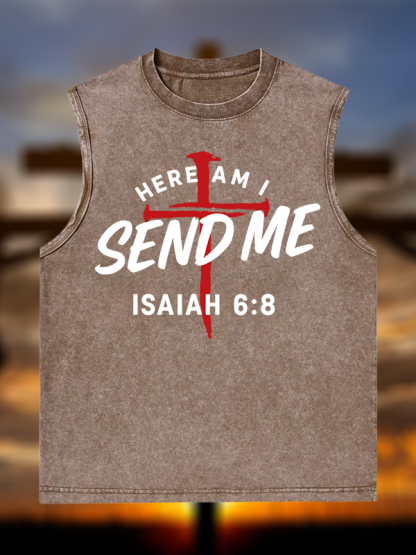 Here Am I Send Me Jesus God Christian Washed Tank