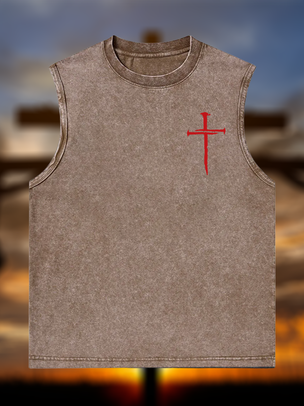 Red Cross Jesus God Christian Washed Tank