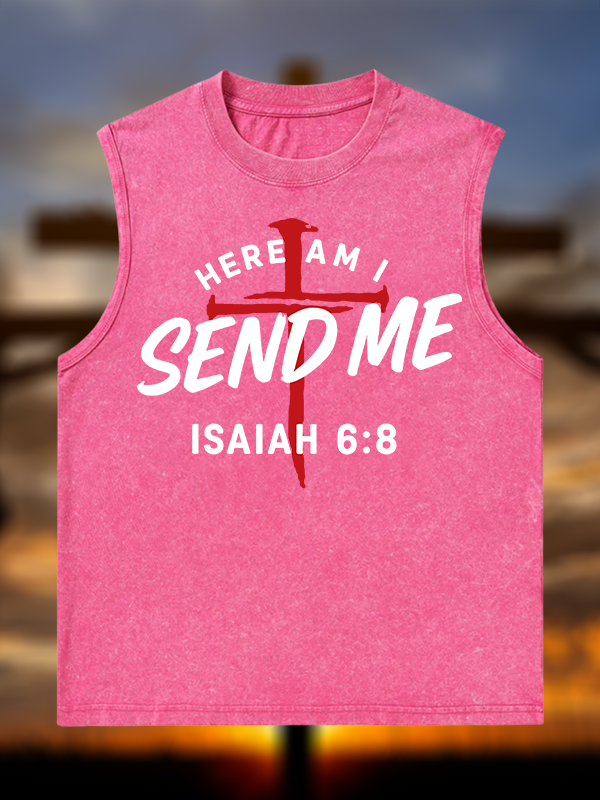 Here Am I Send Me Jesus God Christian Washed Tank