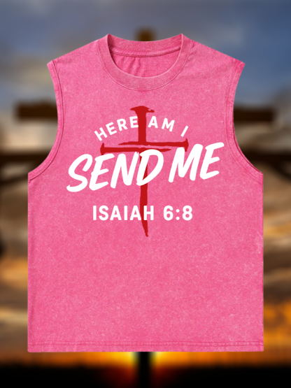 Here Am I Send Me Jesus God Christian Washed Tank