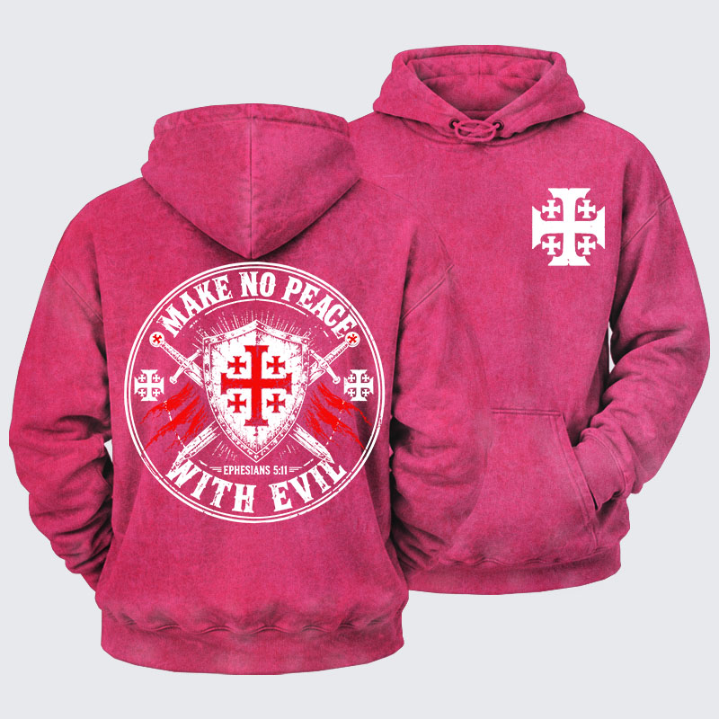 Washed Hoodie - Make No Peace with Evil Knight Templar Jerusalem Cross