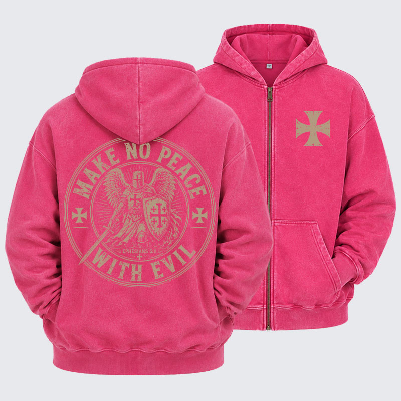 Washed Zip-Up Hoodie - Make No Peace With Evil