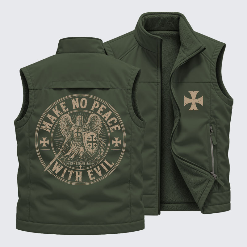 Make No Peace With Evil Reversible Outdoor Fleece-Lined Multi-Pocket Vest
