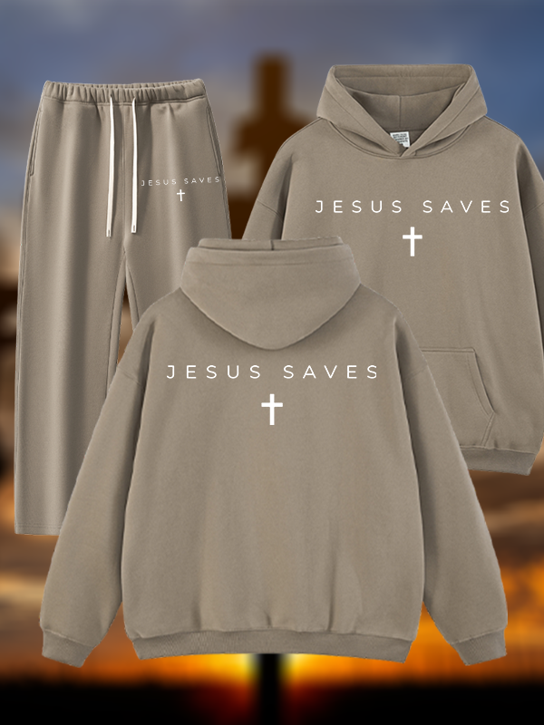 Jesus Saves Jesus God Christian Plush Fleece-Lined Hoodie Set