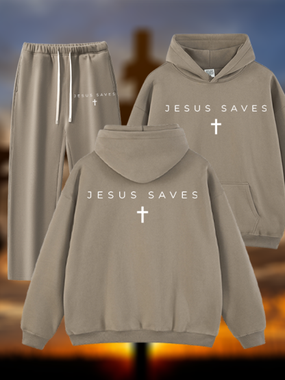 Jesus Saves Jesus God Christian Plush Fleece-Lined Hoodie Set