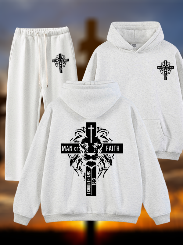 Man of Faith  Jesus God Christian Plush Fleece-Lined Hoodie Set