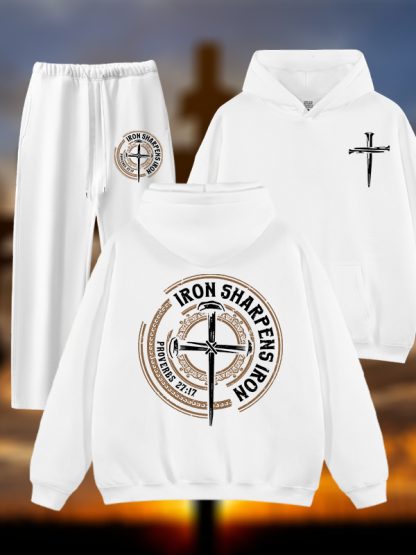 Iron Sharpens Iron - Proverbs 27:17  Jesus God Christian Plush Fleece-Lined Hoodie Set