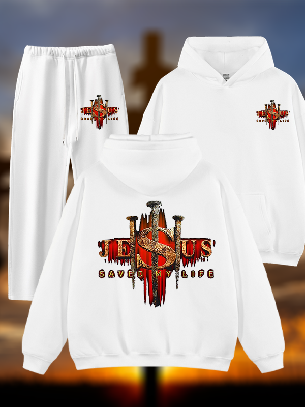 Jesus Saved My Life Jesus God Christian Plush Fleece-Lined Hoodie Set