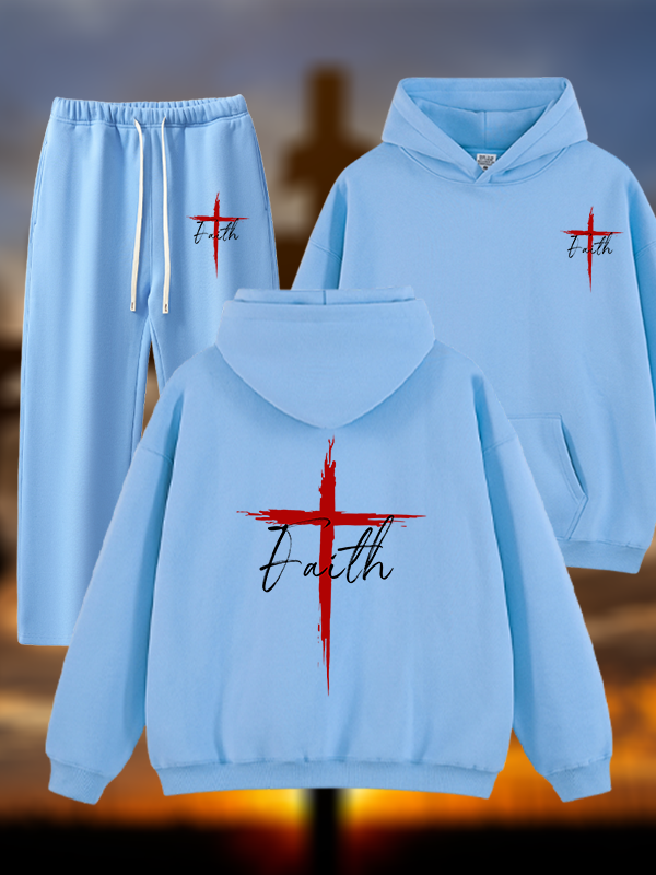 Faith  Jesus God Christian Plush Fleece-Lined Hoodie Set