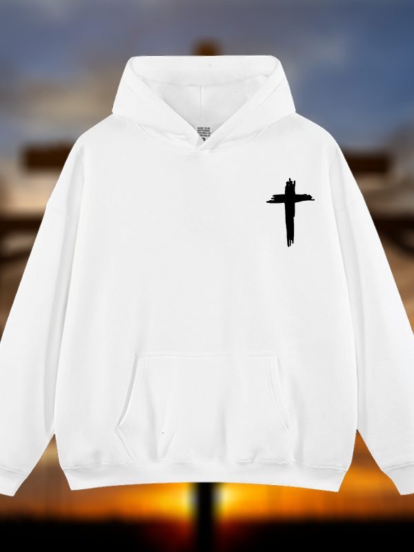 Cross Printed Jesus God Christian Plush Fleece-Lined Hoodie