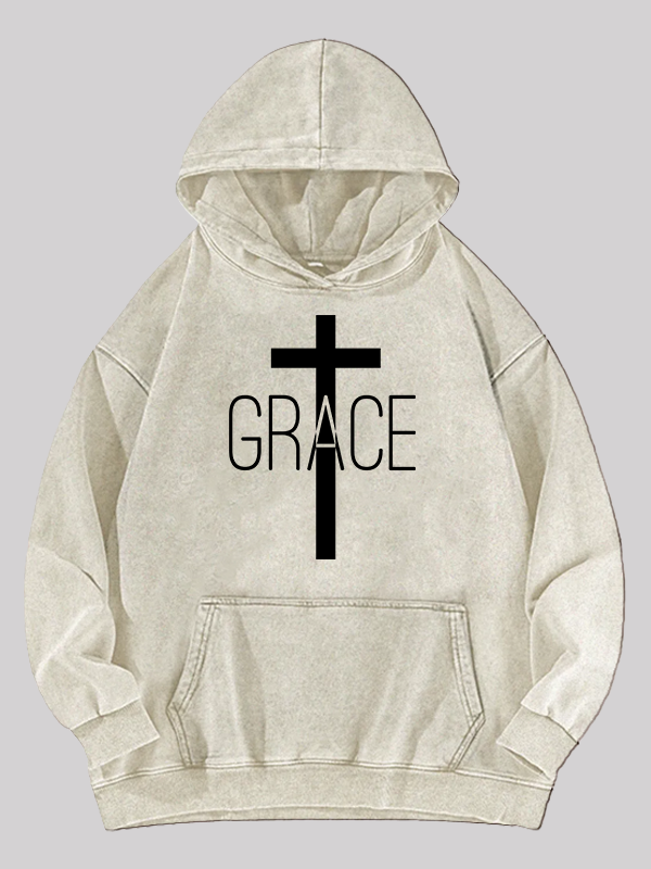 Grace Cross Jesus God Christian Washed Hoodie