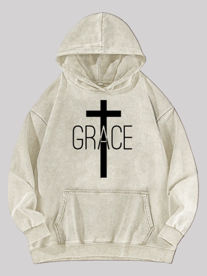 Grace Cross Jesus God Christian Washed Hoodie