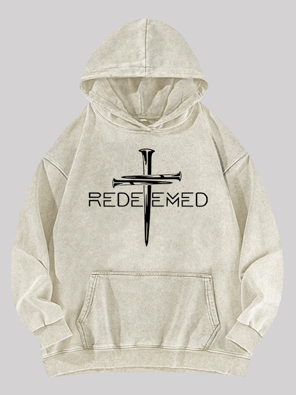 Cross Nails Redeemed Jesus God Christian Washed Hoodie