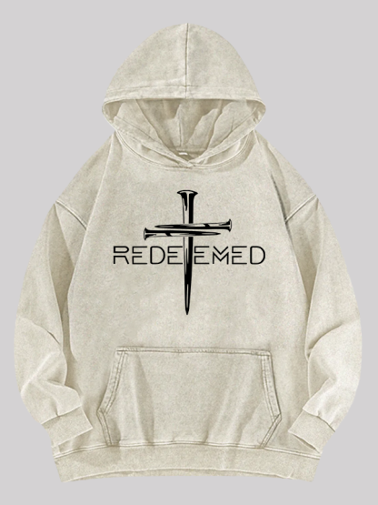 Cross Nails Redeemed Jesus God Christian Washed Hoodie