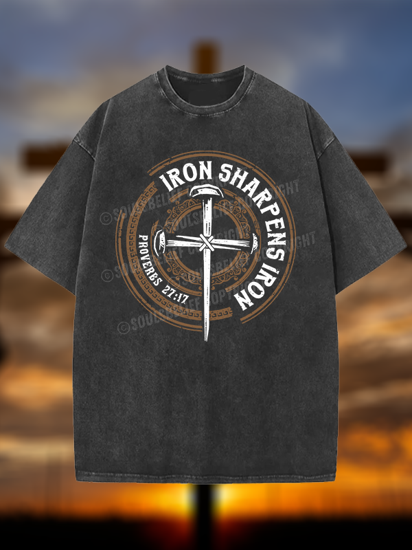 Iron Sharpens Iron - Proverbs 27:17 Christian Washed T-Shirt