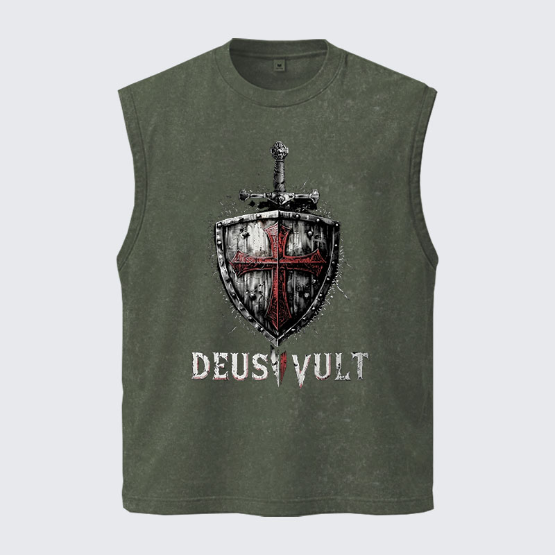 Washed Tank Top - Deus Vult Crusader Shield Templar Cross