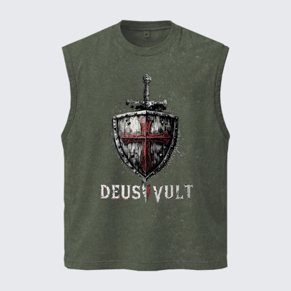 Washed Tank Top - Deus Vult Crusader Shield Templar Cross