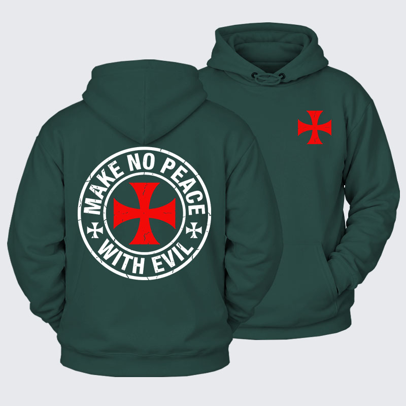 Plush Fleece-Lined Hoodie - Make No Peace with Evil Knight Templar Cross