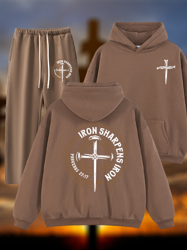 Iron Sharpens Iron - Proverbs 27:17  Jesus God Christian Plush Fleece-Lined Hoodie Set