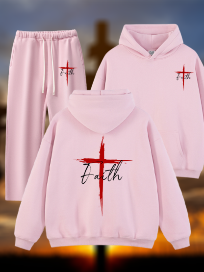 Faith  Jesus God Christian Plush Fleece-Lined Hoodie Set