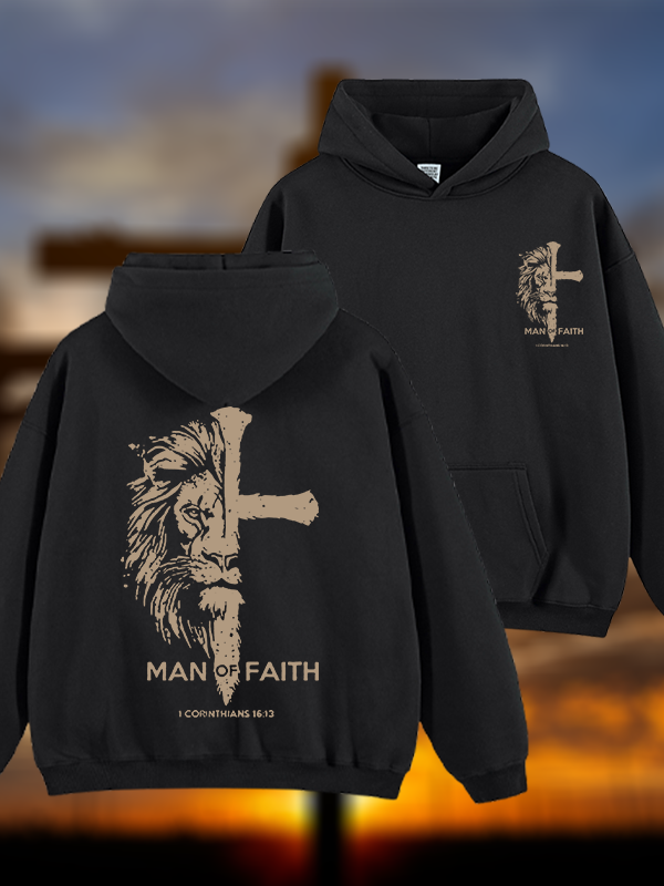 Man of Faith Jesus God Christian Plush Fleece-Lined Hoodie