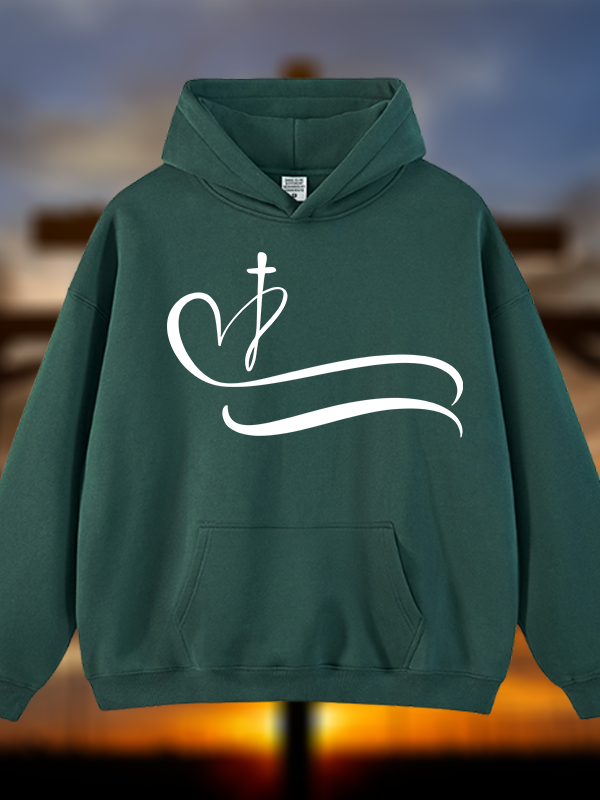 Heart Cross  Jesus God Christian Plush Fleece-Lined Hoodie