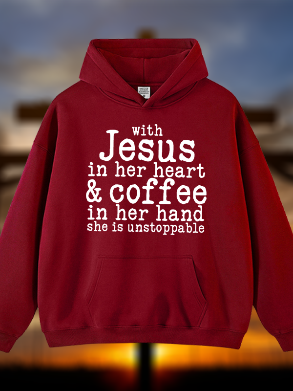 Jesus in her Heart  Jesus God Christian Plush Fleece-Lined Hoodie