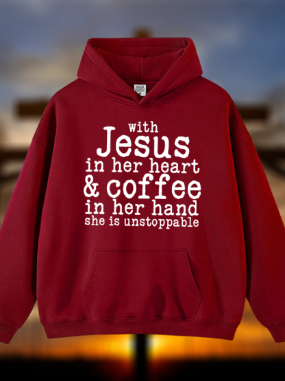 Jesus in her Heart  Jesus God Christian Plush Fleece-Lined Hoodie