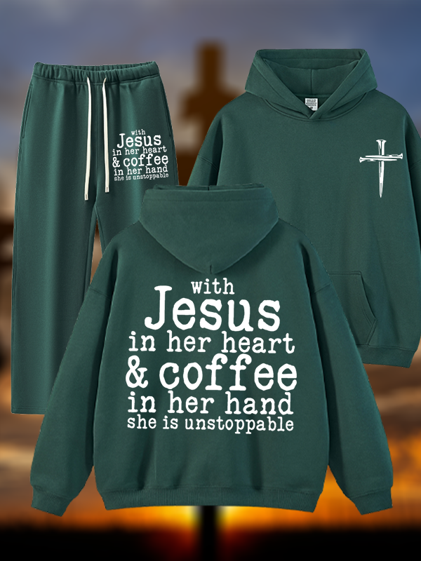 Jesus in her Heart  Jesus God Christian Plush Fleece-Lined Hoodie Set