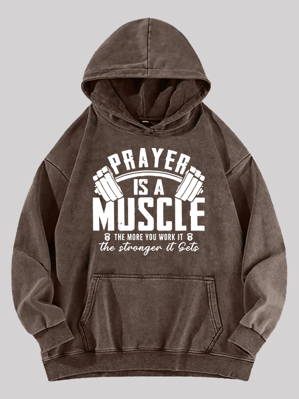 Prayer Is A Muscle Cross  Jesus God Christian Washed Hoodie