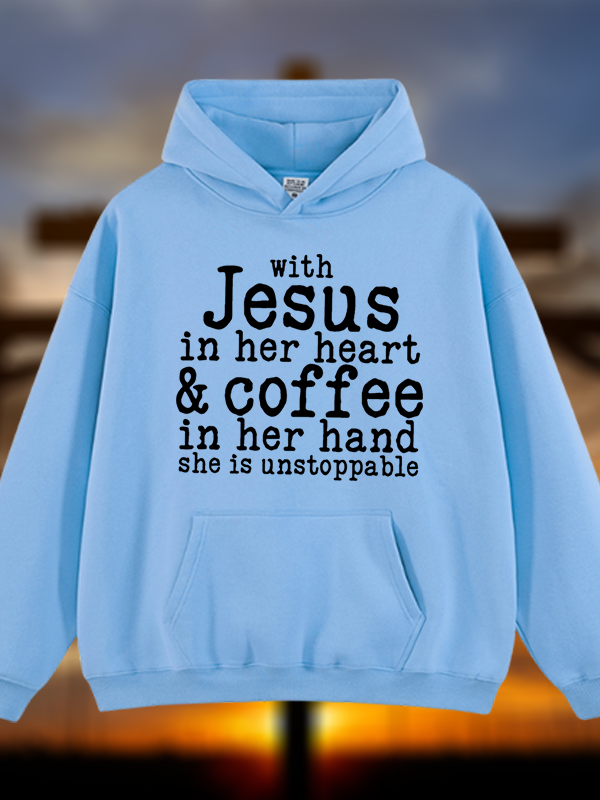 Jesus in her Heart  Jesus God Christian Plush Fleece-Lined Hoodie