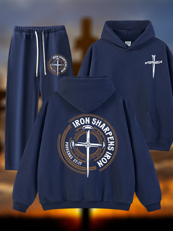 Iron Sharpens Iron - Proverbs 27:17  Jesus God Christian Plush Fleece-Lined Hoodie Set