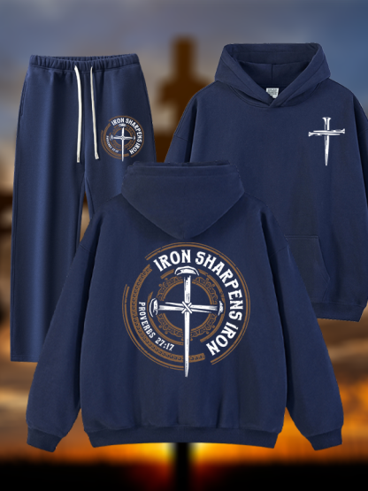 Iron Sharpens Iron - Proverbs 27:17  Jesus God Christian Plush Fleece-Lined Hoodie Set