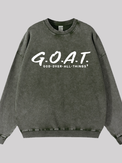 God Over All Things Jesus God Christian Washed Sweatshirt