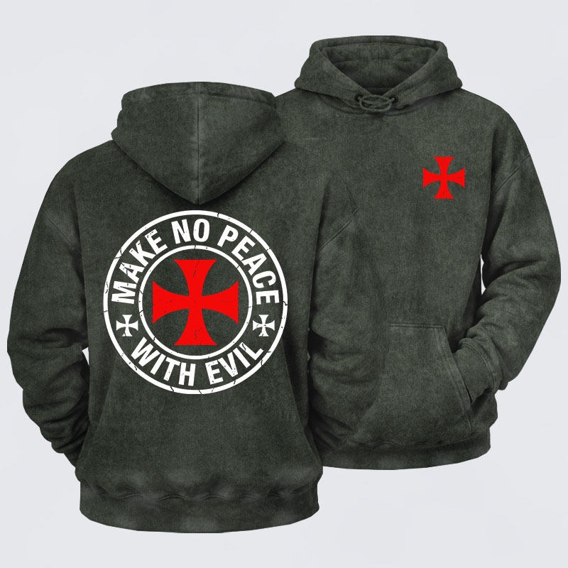 Washed Hoodie - Make No Peace with Evil Knight Templar Cross