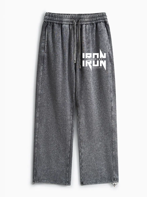 IRON SHARPENS IRON Proverbs 27:17 Jesus God Christian Washed Sweatpants