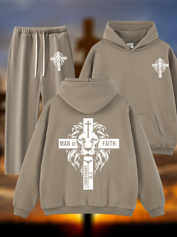 Man of Faith  Jesus God Christian Plush Fleece-Lined Hoodie Set
