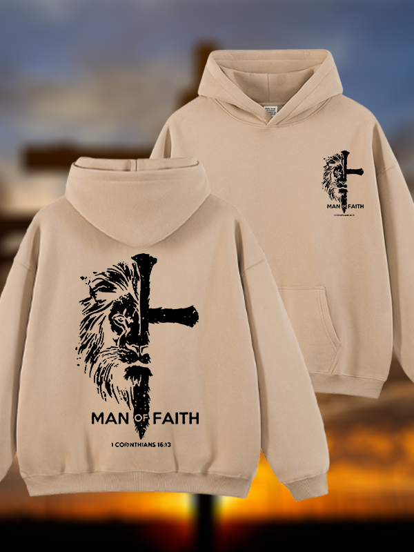 Man of Faith Jesus God Christian Plush Fleece-Lined Hoodie