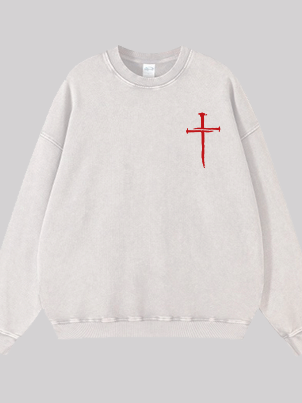Red Cross Faith Jesus God Christian Washed Sweatshirt