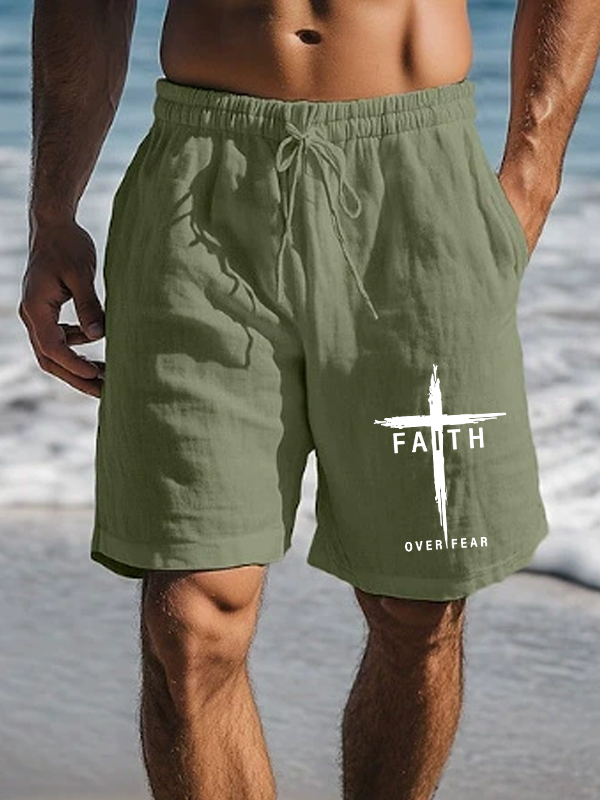Men's Faith Over Fear Cross Christian Beach Shorts