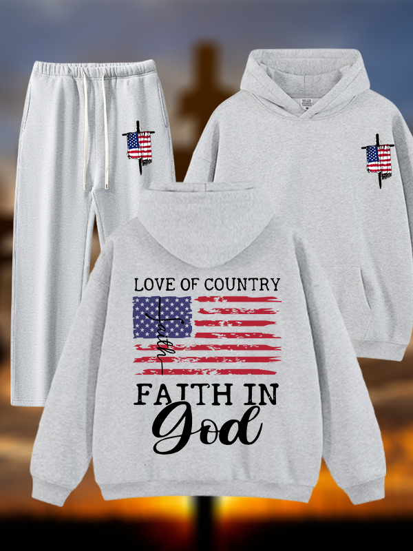 Faith In God Jesus God Christian Plush Fleece-Lined Hoodie Set
