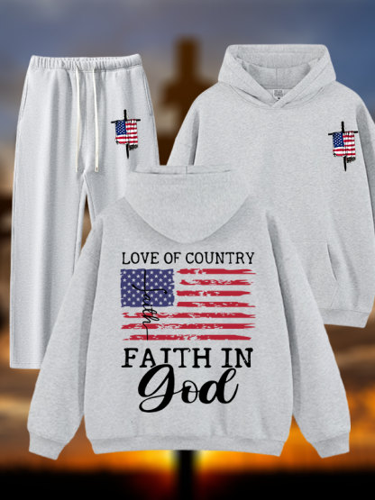 Faith In God Jesus God Christian Plush Fleece-Lined Hoodie Set