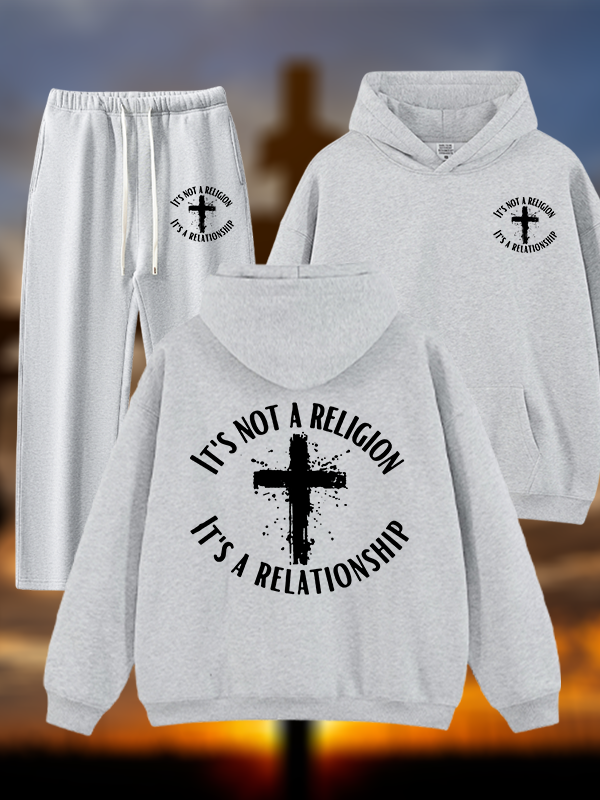 It's Not A Religion It's A Relationship Jesus God Christian Plush Fleece-Lined Hoodie Set