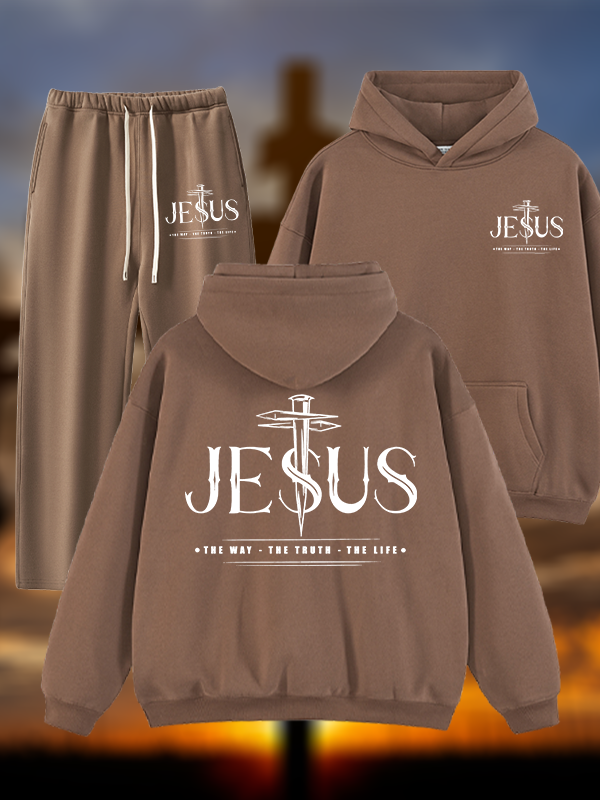 Jesus The Way The Truth The Life Jesus God Christian Plush Fleece-Lined Hoodie Set