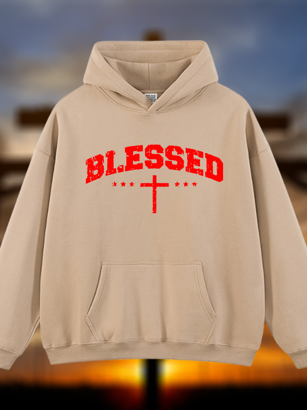 Blessed Cross Jesus God Christian Plush Fleece-Lined Hoodie